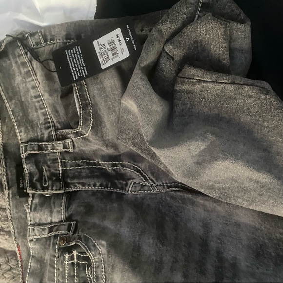True Religion Gray Slim Straight Jeans with Distinctive Texture